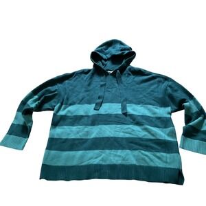 Cj Banks Teal‎ Striped Knit Hoodie Sweater Womens 1X Long Sleeve Pullover